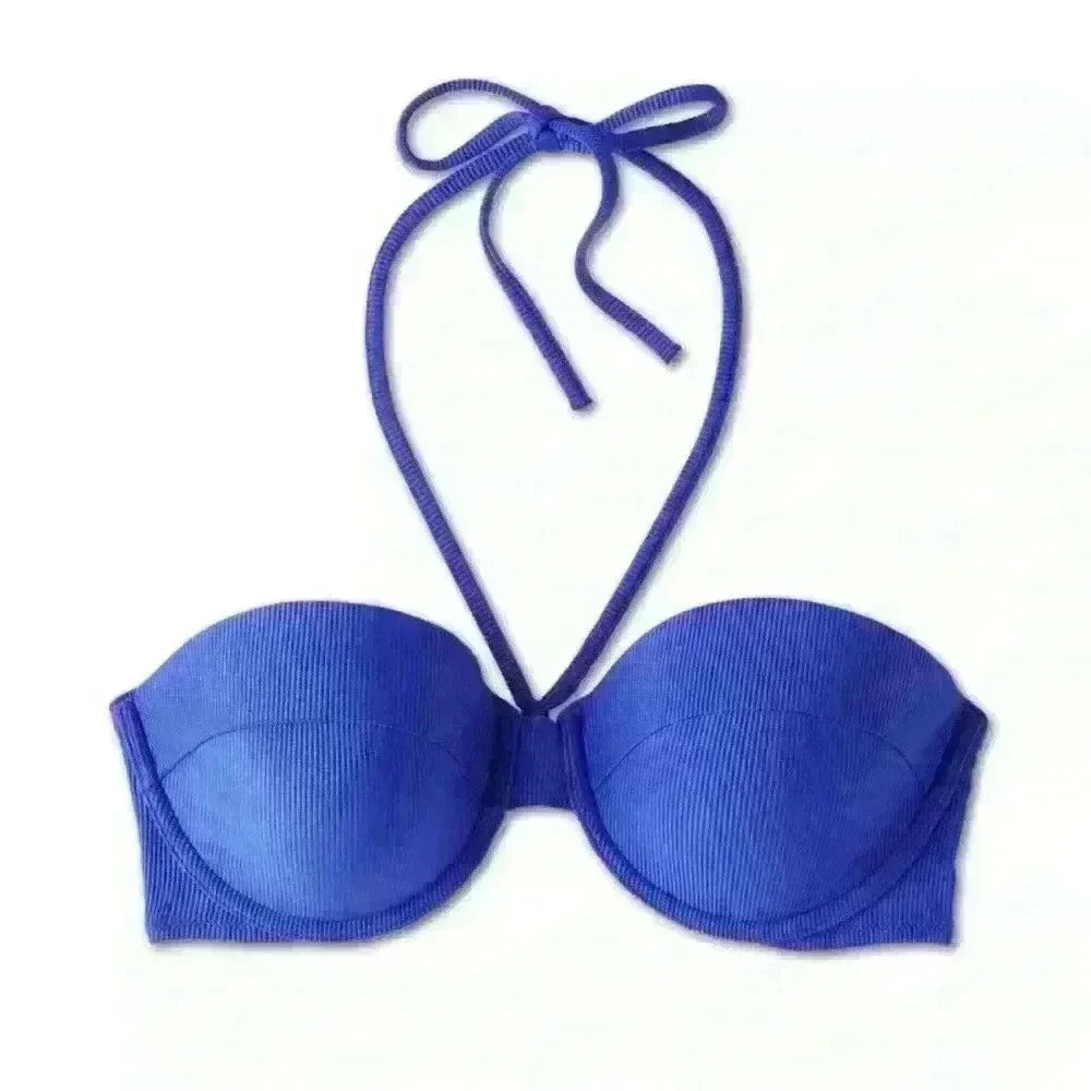 NWT SHADE & SHORE Lightly Lined Ribbed Halter Bikini Top